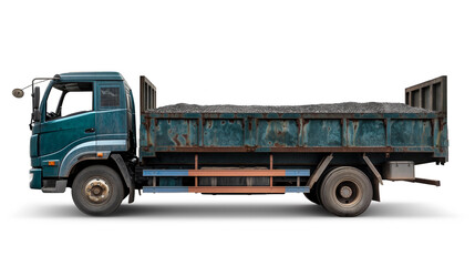 Large Blue Dump Truck Transporting Gravel on a Construction Site During Daytime