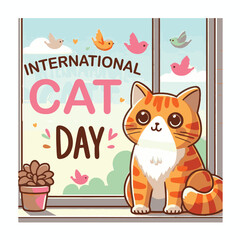 Happy International Cat Day  color vector art 