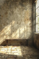 Empty Stone Bench in Sunlit Room