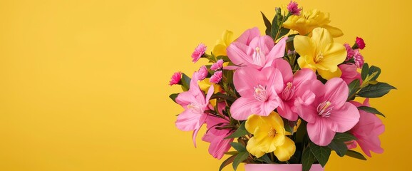 Spring Flowers On A Yellow Background, Symbolizing Renewal And Joy