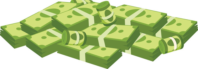 Big stack of rolled and strapped hundred dollar bills illustrating wealth