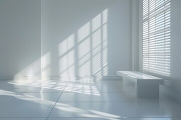 Obraz premium Sunlit Window with Blinds and Bench
