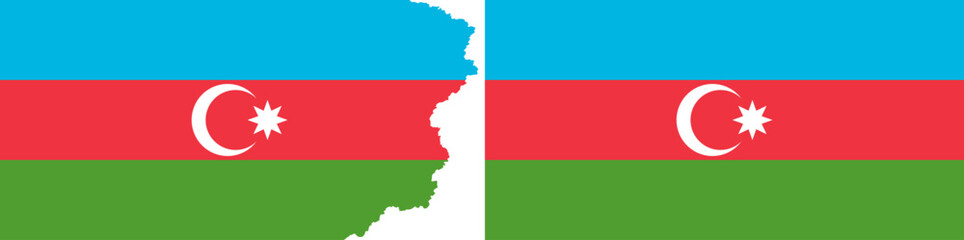Flags of Azerbaijan vector. Standard flag and with torn edges