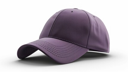 plain purple baseball cap with a curved brim, positioned at a slight angle on a pristine white backdrop.