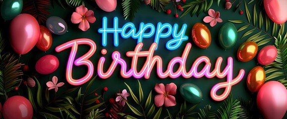 Neon "Happy Birthday" Sign For Party Decoration, Radiating Vibrant Celebration