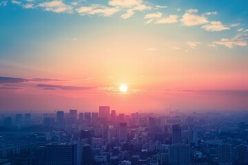 Obraz premium City Skyline at Sunset with Clouds