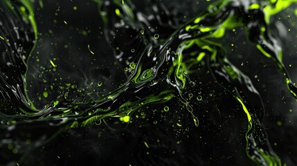 A dynamic and abstract splash of vibrant green and dark black liquid creating a modern visual effect.