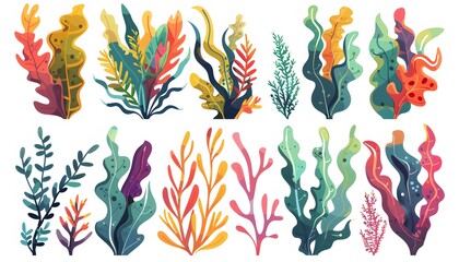 coral and seaweed isolated on white