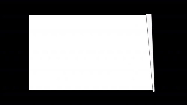 白い紙がくるくると開いていくアニメーション　イラスト調　真上から見た構図　アルファチャンネル付き