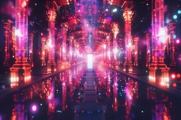 Pink and purple neon lights in a futuristic cityscape showcasing vibrant design and advanced urban technology
