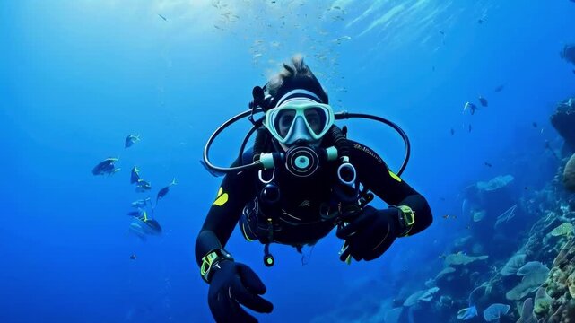 someone is diving at the bottom of the sea