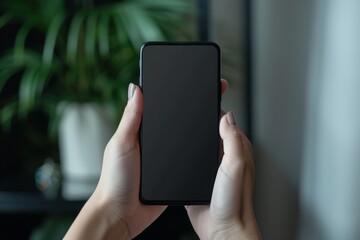 Hand Holding Smartphone in Modern Office Space