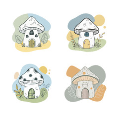 Forest mushrooms vector illustrations collection. Colored mushrooms