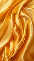 Fototapeta premium Smooth golden satin fabric texture, abstract background. Luxury and elegance concept