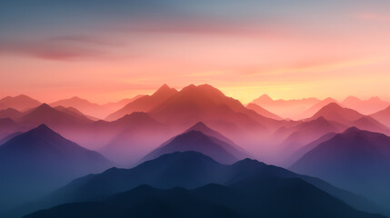 Fototapeta premium Stunning mountain landscape at sunset with vibrant hues and soft clouds, creating a tranquil atmosphere for nature lovers.