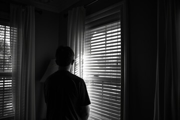 Man Silhouette at Window, Contemplating Sunlight