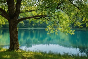 Serene Lake Under Tree Branch