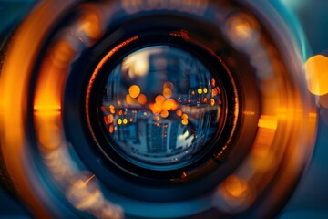 Night Cityscape Reflection in Lens