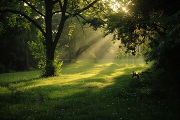 Obraz premium Sunlit Forest Path with Dappled Light