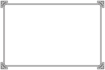 Naklejka premium Elements of oriental frames. Border black on white chinese motifs. Design print for greeting cards, wedding invitations, restaurant menu, royal certificates. Set 92