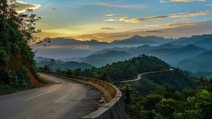 Road Through Scenic Mountains at Sunrise