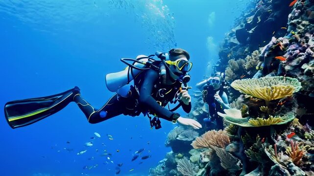 someone is diving at the bottom of the sea