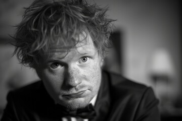 Obraz premium Hipster Man with Messy Hair and Bow Tie, Looking Serious