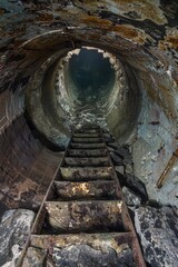 Obraz premium Abandoned Tunnel Stairs Leading to Darkness