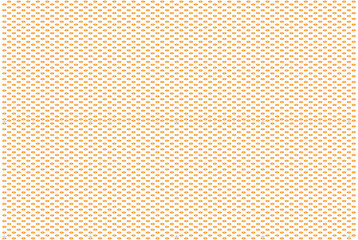 The design features a repetitive geometric pattern. It consists of multiple rows and columns of orange dots, each encircled by smaller yellow dots, creating a grid-like arrangement on a pale backgroun