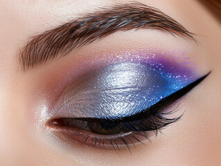 Fototapeta premium Glamorous Colourful Eyeshadow with Bold Winged Eyeliner