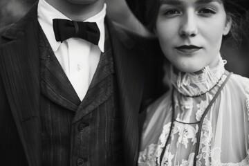 Vintage Formal Couple, Elegant Attire, Timeless Romance
