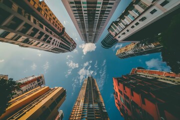 Urban Skyline: Tall Buildings and Clouds