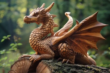 Wooden Fantasy Dragon Sculpture