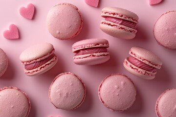 Obraz premium Pink Macarons on a Pastel Pink Background