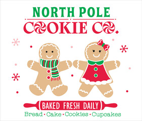 Christmas Cute Gingebread couples Isolated with Christmas Text- Christmas Vector Illustration