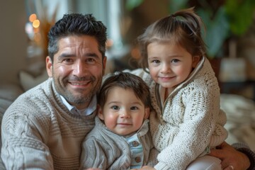 Fototapeta premium in the image a warm and intimate family moment is captured a man woman and two young children 