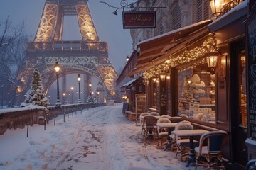 in the given image a serene winter scene unfolds the street blanketed in a thick layer of snow stretches 