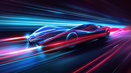 Futuristic Sports Car Speeding Through Neon Lights