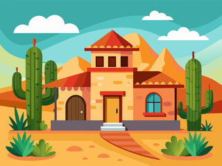 mexican traditional house and desert