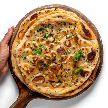 Plate of tasty Paratha with on white background.