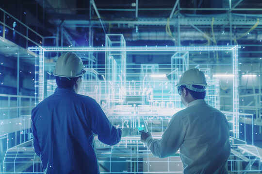 factory engineer working on Ai  technology  touch screen