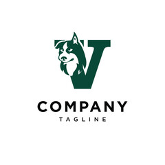 Letter V Husky Dog Logo Icon Vector