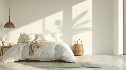 Tote in a serene, minimalist bedroom setup, lifestyle chic