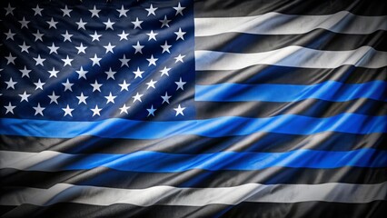 Vibrant stars and stripes of American flag with thin blue line design element, symbolizing respect and solidarity with law enforcement and national pride.