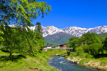 姫川と北アルプス・大出公園（長野県・白馬村）