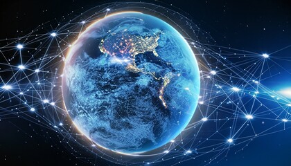 Night technology neon earth global virtual internet world connection of technology network