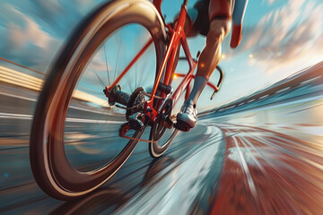 Naklejka premium Dynamic Cyclist in Motion on a Racing Track with Blurred Background Capturing Speed and Energy