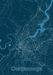 Chattanooga, Tennessee, USA artistic blueprint map poster