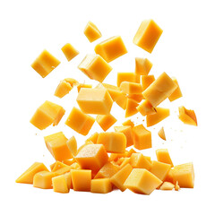 falling or floated Mango cube slices isolated on transparent background png
