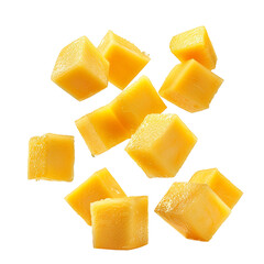 falling or floated Mango cube slices isolated on transparent background png
